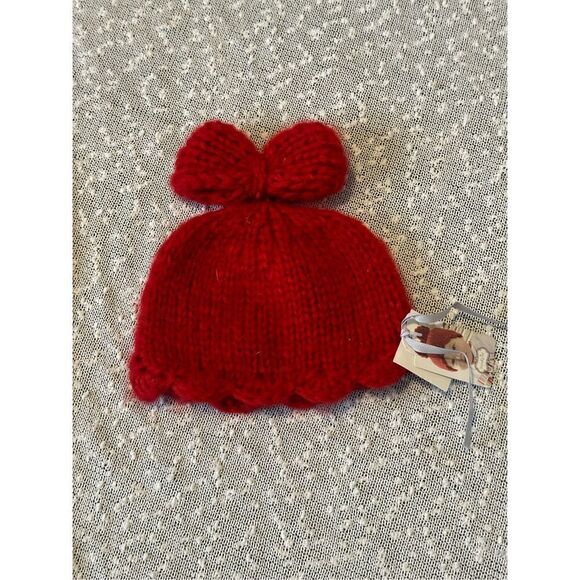 MUDPIE Red Knit Bow Hat Infant up to 18M NWT - Picture 1 of 7